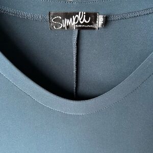 Sympli Short Sleeve Scoop Neck Top in Slate Blue